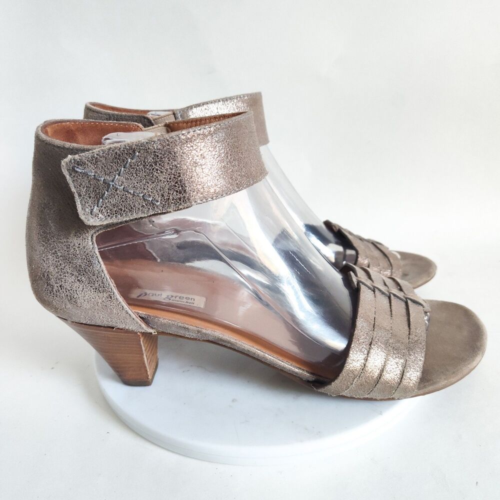 Paul Green Coco Metallic Bronze‎ Ankle Strap Open Toe Sandals Size 9.5 Low Heel